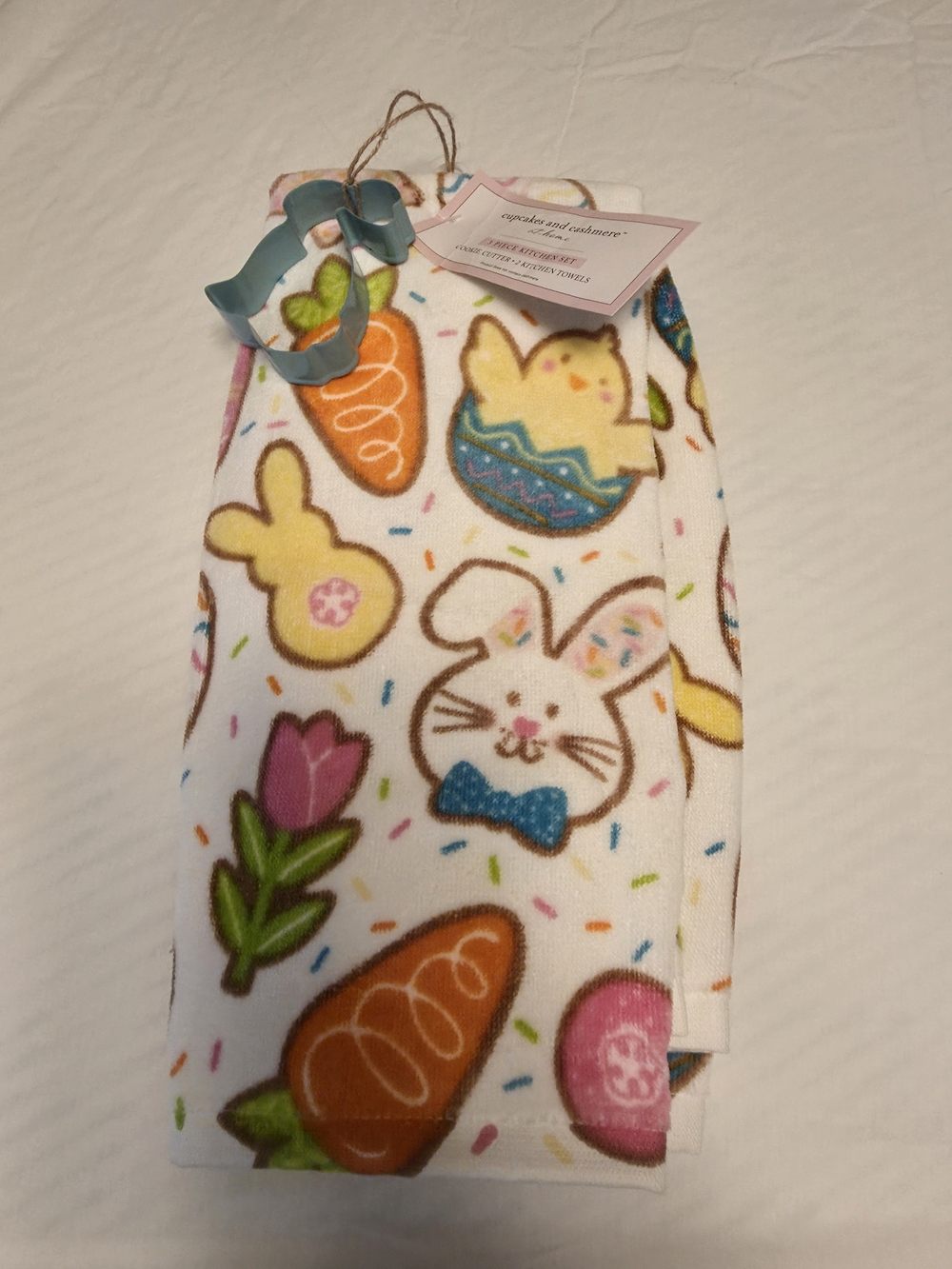 Easter Bunny & Carrot Plush Kitchen Towel - White